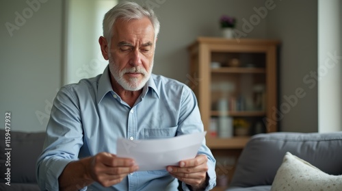 Worried senior man holding in hands domestic bill and feels disappointed, stressed