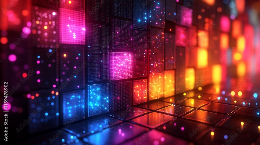 Obraz premium Abstract glowing colorful cubes wall.
