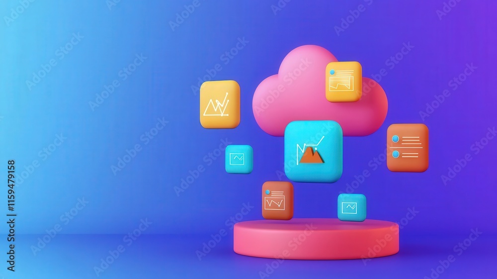 cloud and security concept. Colorful cloud icon with various app symbols representing digital storage and technology concepts. cloud and security concept. Colorful cloud icon with various app symbols representing digital storage and technology concepts.