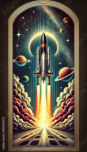 Retro rocket launching into space illustration