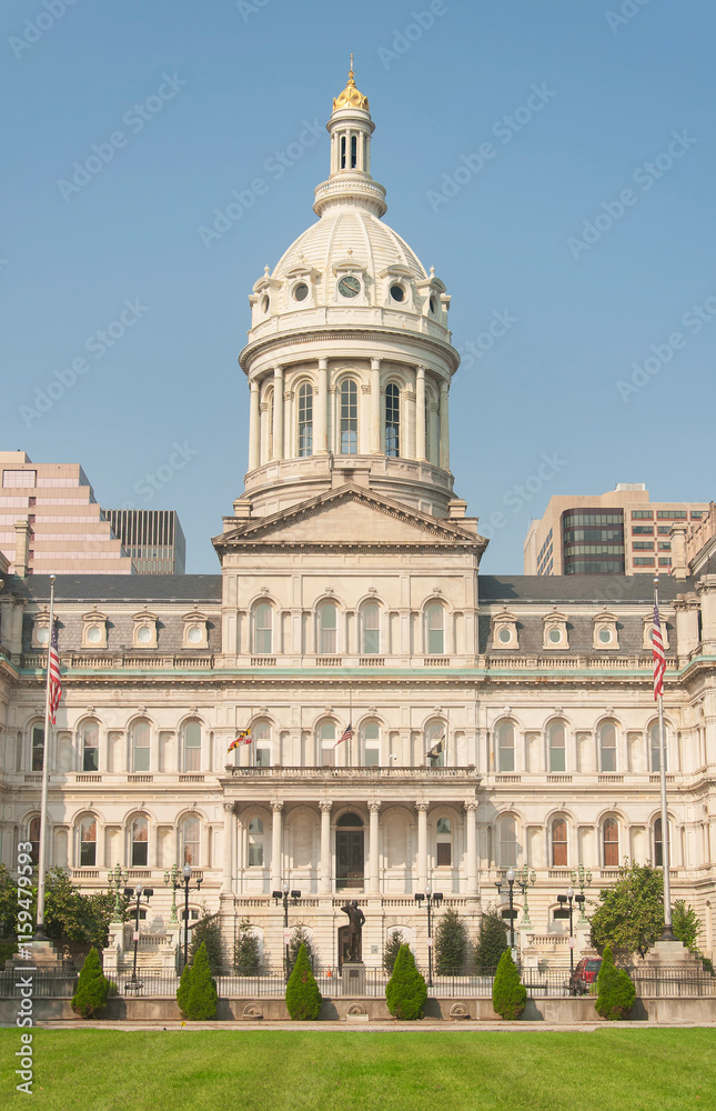 Baltimore city hall and skyline in maryland Baltimore city hall and skyline in maryland