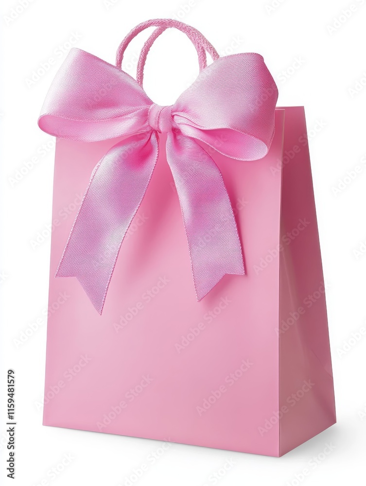 pink gift bag with bob bow , isolated on white background, front view pink gift bag with bob bow , isolated on white background, front view