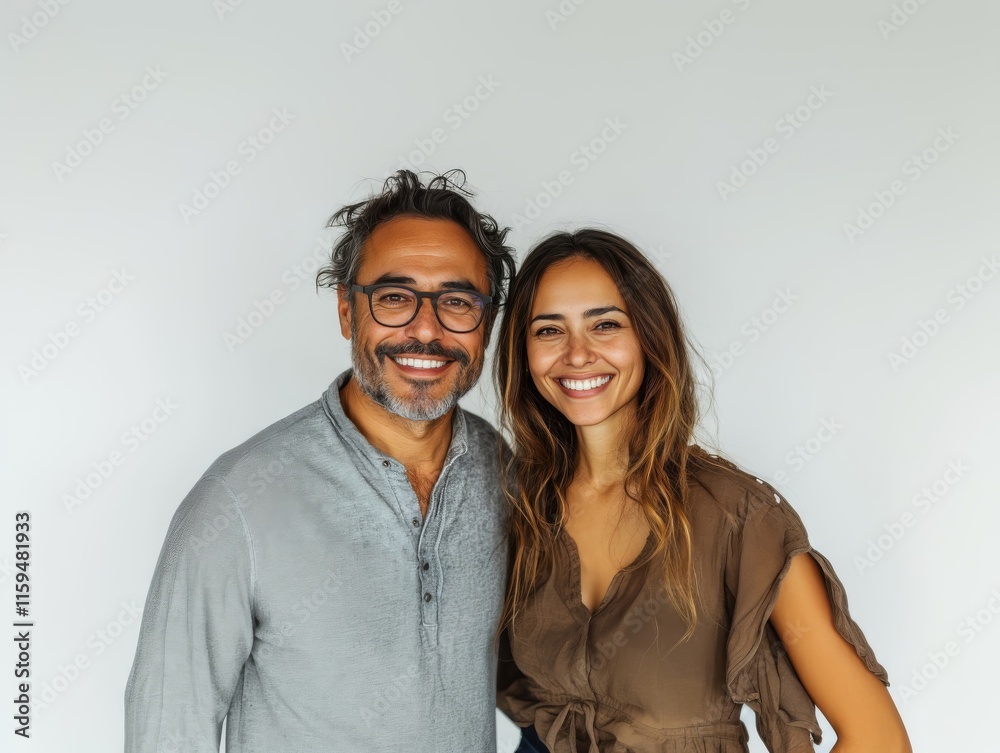 Portrait of a happy couple smiling together, isolated on white background, realistic photo Portrait of a happy couple smiling together, isolated on white background, realistic photo