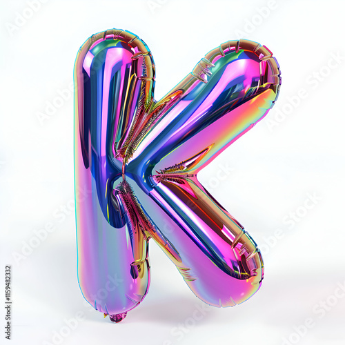 Iridescent Foil Balloon Letter K. Festive Decoration