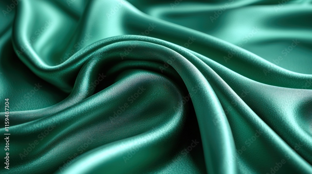 Fototapeta premium Smooth elegant green satin fabric background.