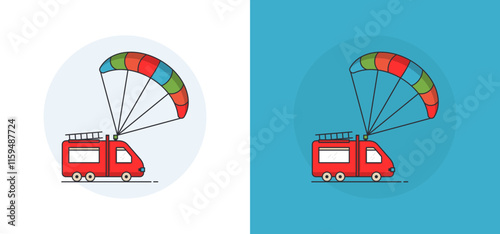 vector illustration of a parachute mounted on a car, symbolizing an increase in the distance between vehicles. Safety and security concept on the road.