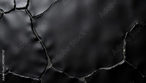 Cracked Black Leather Texture, Dark Pattern, Abstract Background photo