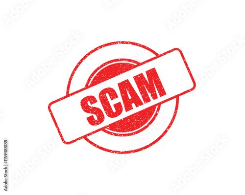 Red "SCAM" Stamp Graphic - Alert, Fraud, Danger, Warning Sign