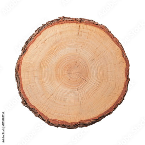 Circular cross-section of wood isolated on transparent background