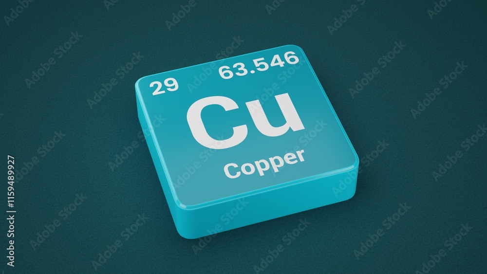 Copper element on the Periodic table. 29th Element of the Periodic table elements Copper element on the Periodic table. 29th Element of the Periodic table elements