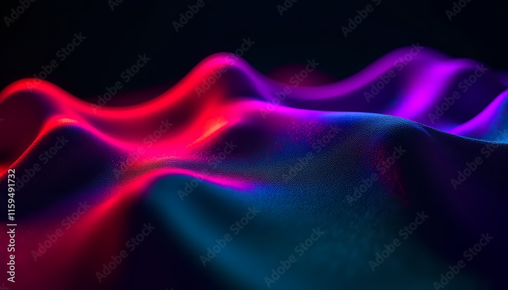 Obraz premium Abstract Neon Wave, Dark Background, Fluid Art, 3D Render