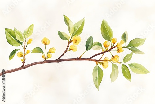 Collection of Vibrant Floral Watercolor Artworks Featuring Pink Cherry Blossoms, Golden Yellow Autumn Leaves, and Lush Green Branches - Perfect for Nature-Inspired Decor, Prints, and Digital Projects