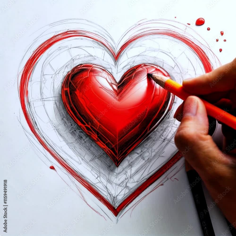 hand drawing a heart with a pencil