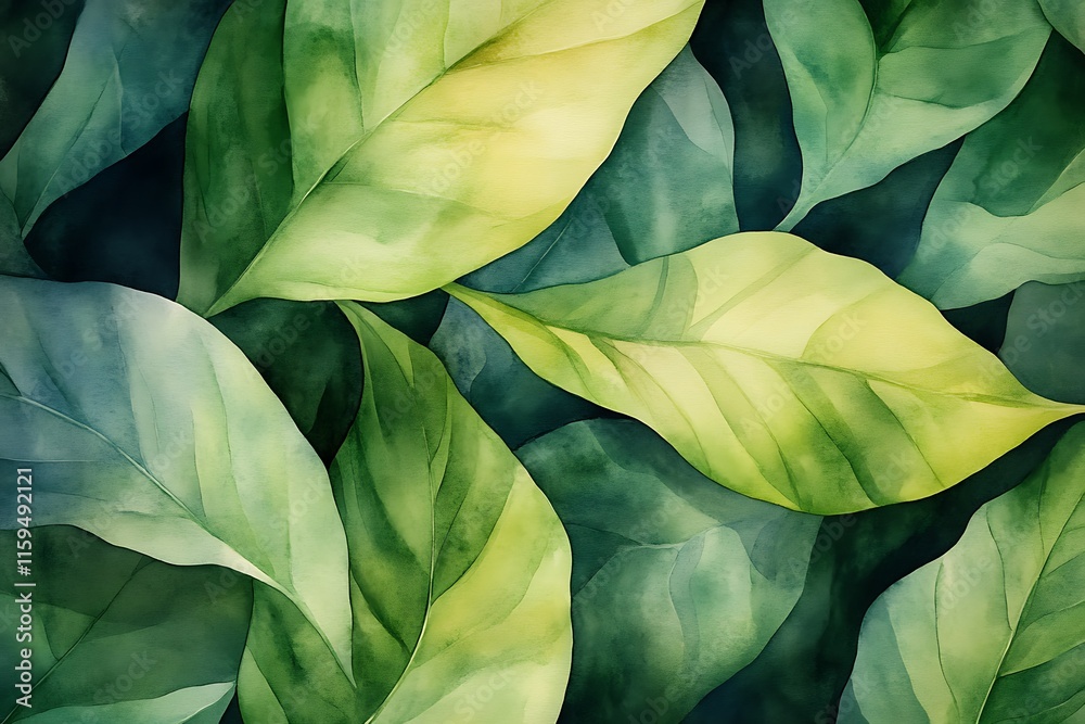 Obraz premium Green Leaf Collection: Artistic Watercolor and Detailed Digital Illustrations Featuring Clovers, Tropical Leaves, Falling Foliage, and Textured Dry Leaves - Perfect for Nature-Themed Designs and Decor