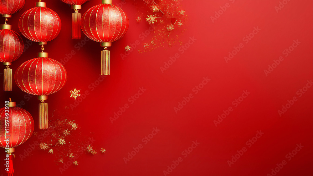 Red background with hanging lanterns decorated for Chinese New Year Red background with hanging lanterns decorated for Chinese New Year