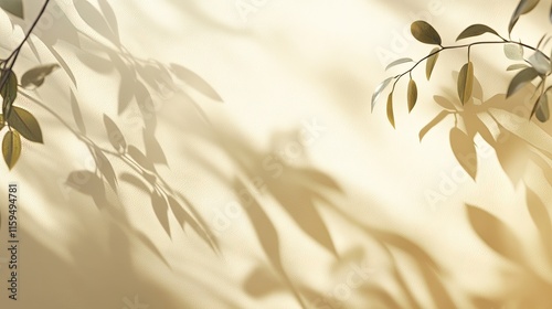 Wallpaper Mural Pale Yellow Background With Leaf Shadows and Branches Torontodigital.ca
