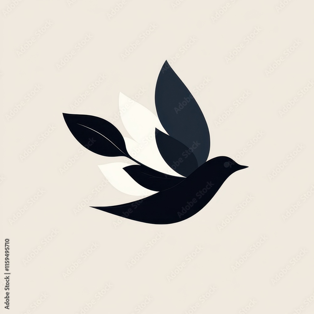 Fototapeta premium Minimalist abstract bird design with geometric shapes on neutral background