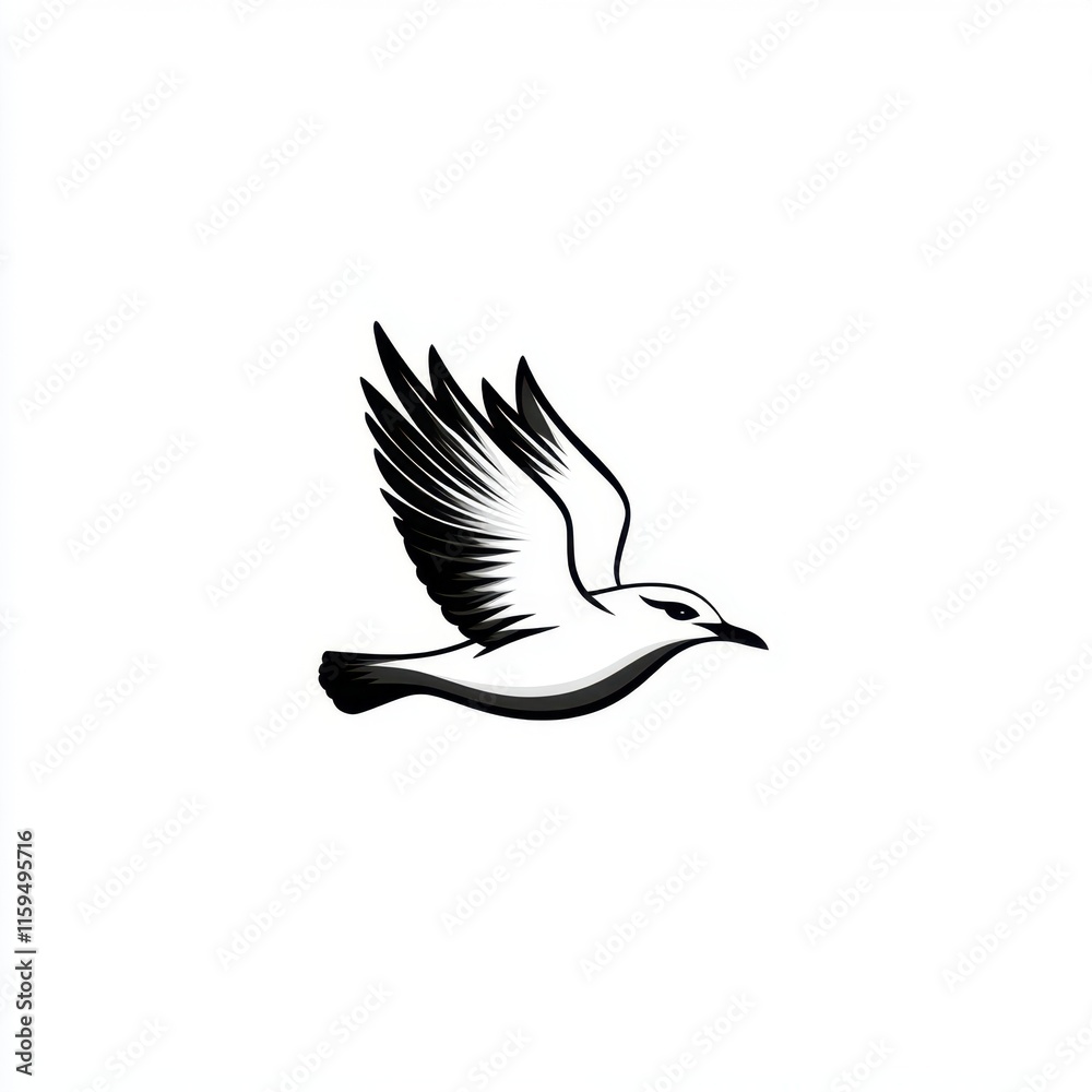 Obraz premium Elegant minimalist bird in flight logo design with clean black and white lines