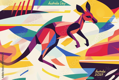 Geometric depiction of a kangaroo jumping for Australia Day celebrations photo