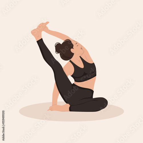 Compass Pose, Sundial Pose. Beautiful girl practice Surya Yantrasana. Young attractive woman practicing yoga exercise. working out in dark wearing sportswear, vector illustration photo
