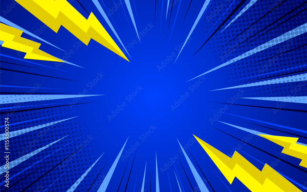 Comic pop art blank background with lightning effect. vector illustration