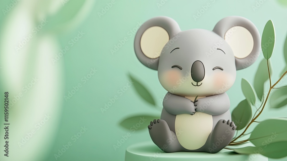 Naklejka premium Adorable Koala Sitting Amidst Lush Green Leaves