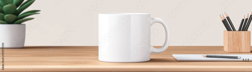 clean white coffee mug mockup on wooden desk with plant and stationery clean white coffee mug mockup on wooden desk with plant and stationery