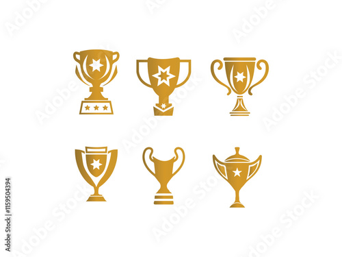 Trophy cups icons Set. Winner symbols in Fill Styles. Champion's cups. First place cups. and bronze trophy  icon collection.