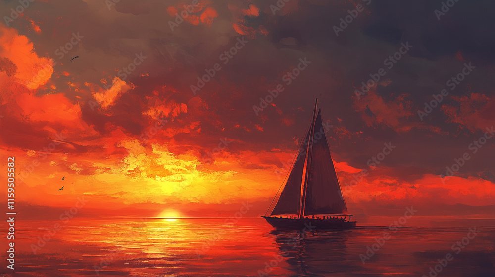 Fototapeta premium A Symphony of Orange and Red Over the Sea