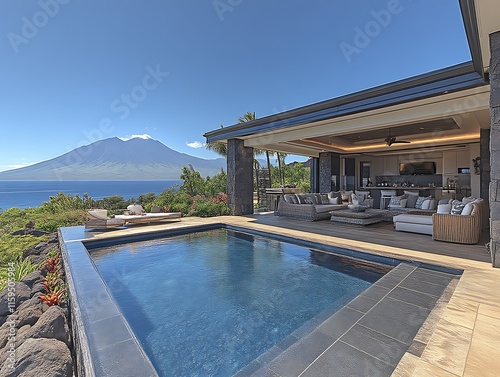 Modern Luxury Home Poolside View Majestic Volcano