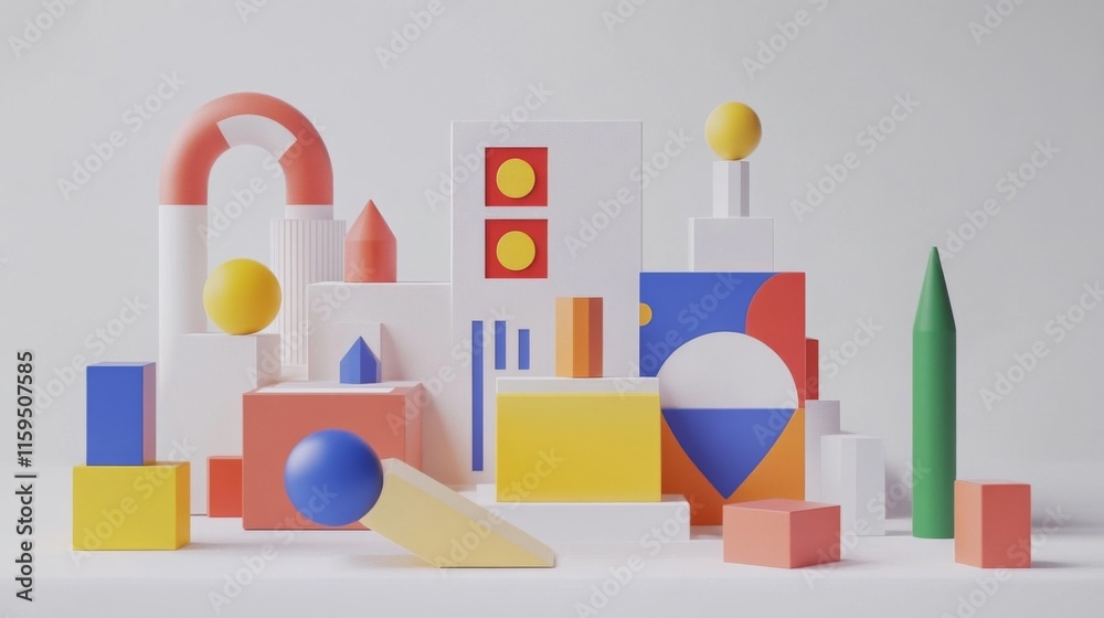 Fototapeta premium A Colorful Abstract Composition of Geometric Shapes and Forms Creating a Playful and Modern Artistic Display for Creative Inspiration and Design