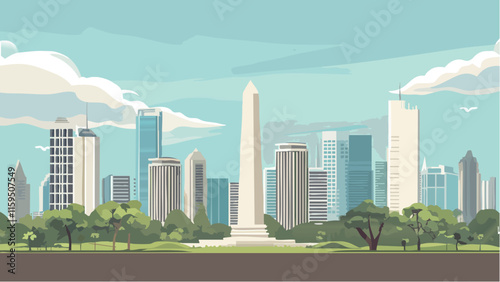 Exploring Jakarta- The Monumental Obelisk and Cityscape.eps