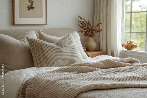 Cozy waffle blanket and pillows creating inviting atmosphere in modern bedroom