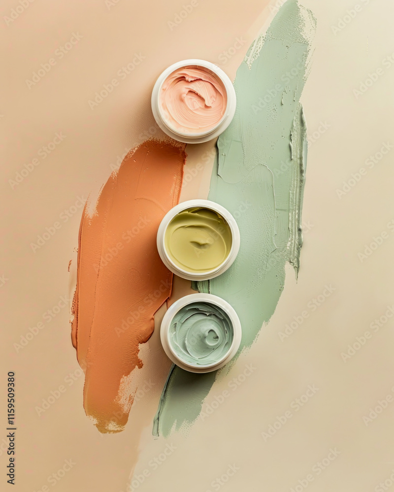 Abstract beauty design with pastel coral, mint green, pink, and natural green leaves.