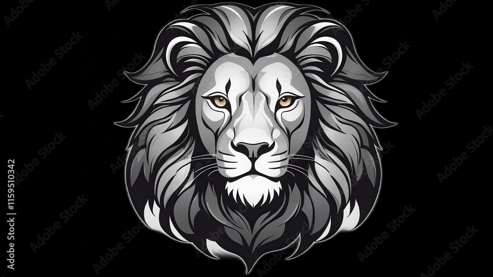 Obraz premium Stylized Lion Logo Design With Intricate Details and Bold Monochromatic Colors. Generative AI