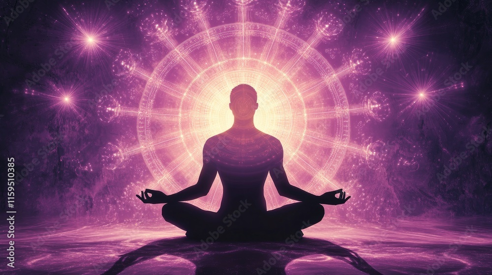 Meditative Figure Illuminated By Cosmic Mandala Meditative Figure Illuminated By Cosmic Mandala