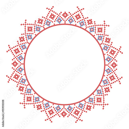 Round frame cross-stitch motifs folk embroidery