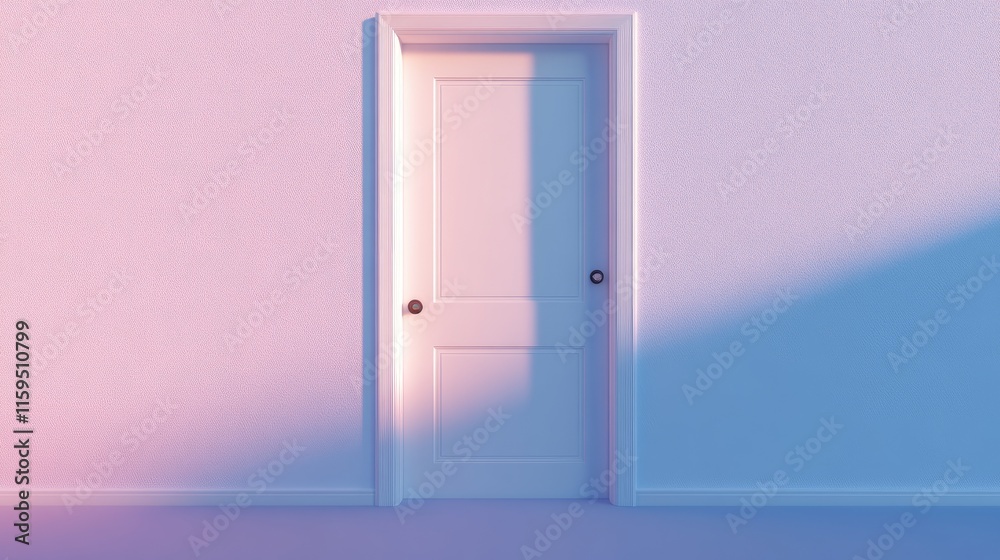 White Door in Pastel Wall Setting Minimalist Design White Door in Pastel Wall Setting Minimalist Design
