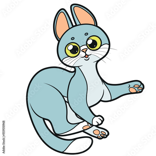 Cute cartoon playful kitten on white background