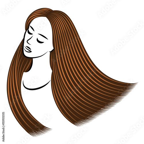 Straight beautiful girl hair. The lady is beautiful and stylish. Lamination and keratin hair straightening. Vector illustration.