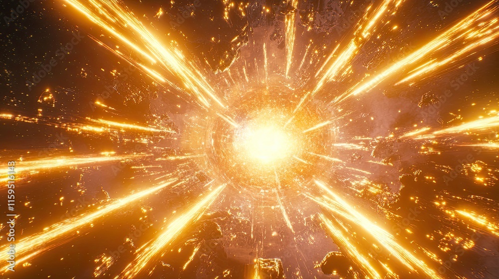 Naklejka premium Golden Light Streams Converge Into Bright Central Core