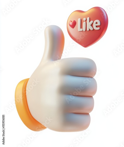 Cartoon hand making a thumbs-up gesture with a heart-shaped like symbol attached photo