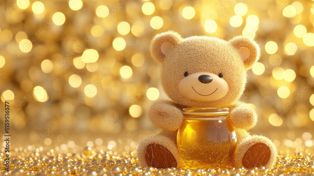 custom made wallpaper toronto digitalHappy Teddy Bear Holding Honey Jar Gold Background