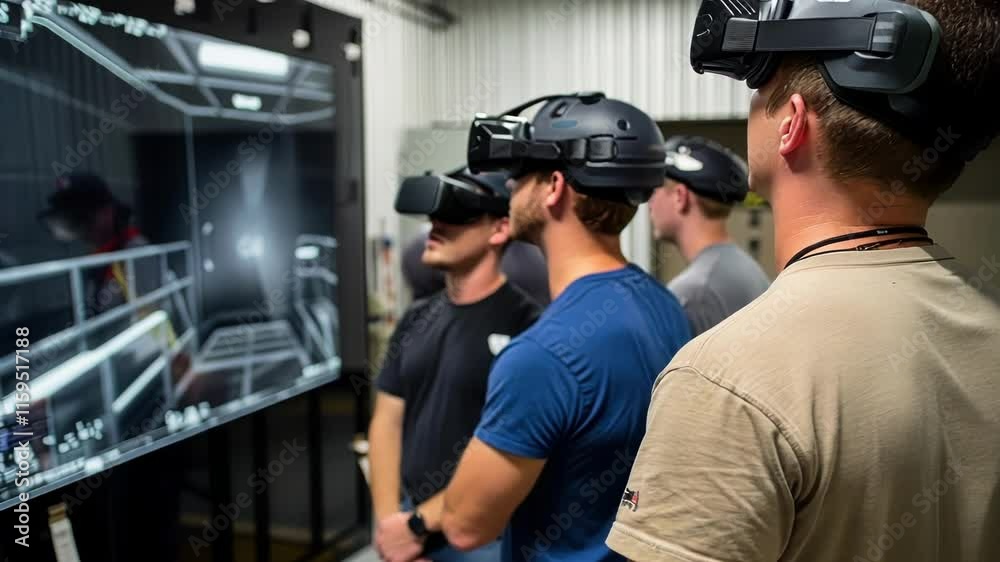 Navy personnel engaging with virtual reality headsets during sophisticated maritime navigation training, developing critical skills within immersive simulated ship control environment