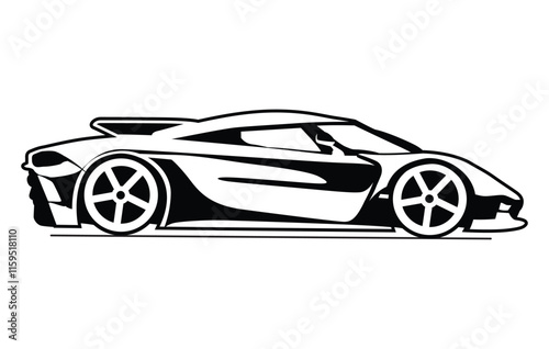 Abstract Classic vintage sports car silhouette vector 
illustration in black and white drawing style on a 
white background,coloring book.