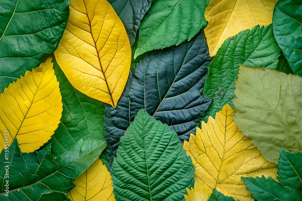 Obraz premium Green Leaf Collection: Artistic Watercolor and Detailed Digital Illustrations Featuring Clovers, Tropical Leaves, Falling Foliage, and Textured Dry Leaves - Perfect for Nature-Themed Designs and Decor