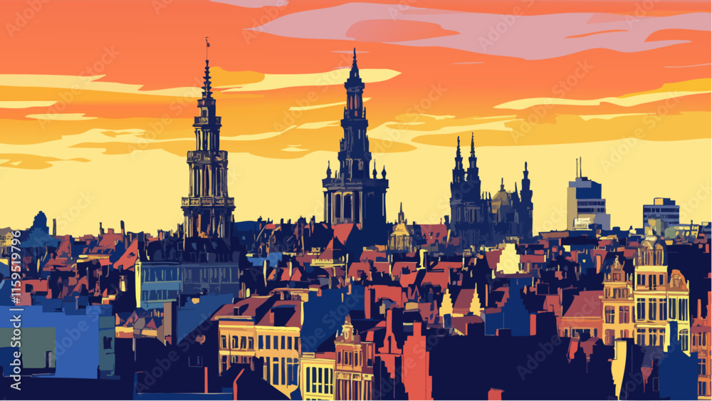 The Grand Place of Brussels at Sunset