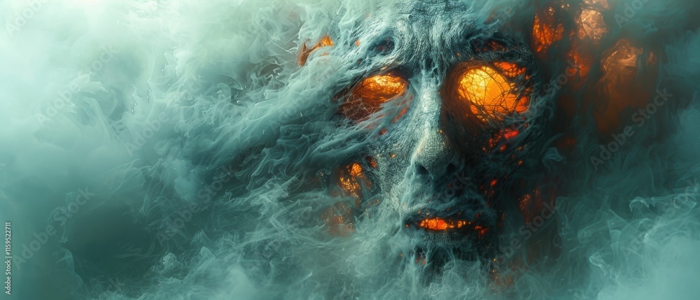 Fototapeta premium Ethereal Face in Smoke and Fire 8K Fantasy Art