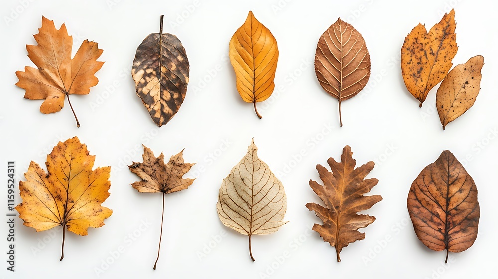 Fototapeta premium Green Leaf Collection: Artistic Watercolor and Detailed Digital Illustrations Featuring Clovers, Tropical Leaves, Falling Foliage, and Textured Dry Leaves - Perfect for Nature-Themed Designs and Decor