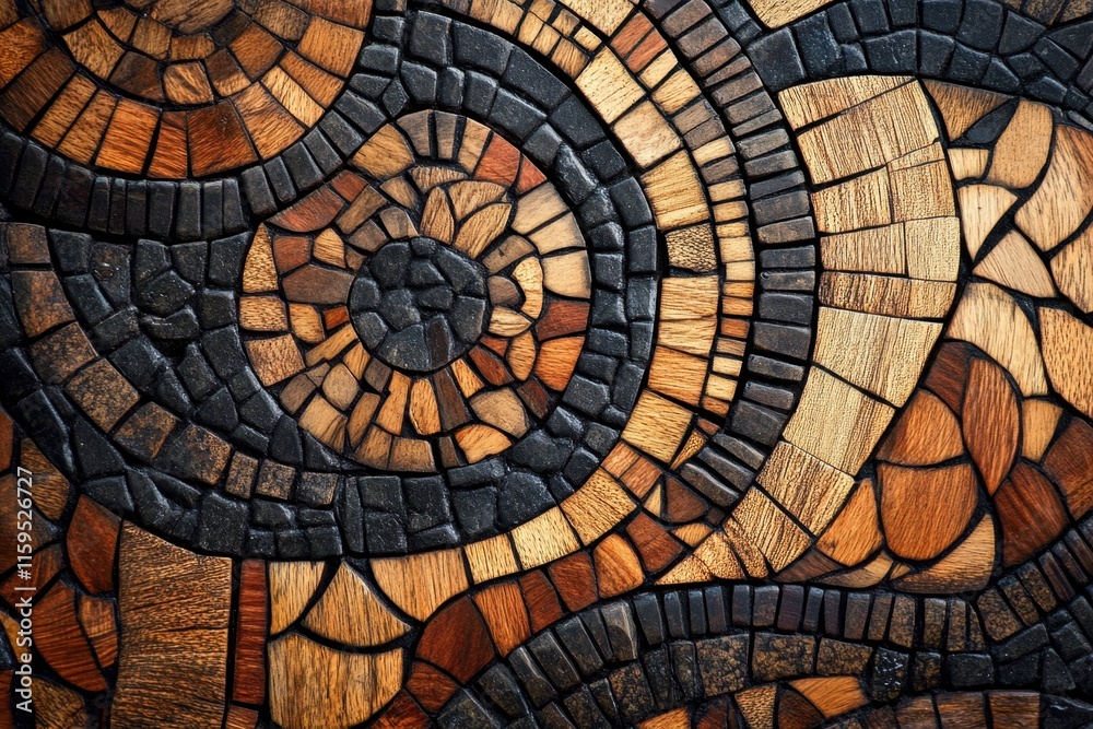 Fototapeta premium Abstract Wood And Stone Mosaic Circular Pattern